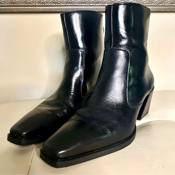 Vince Camuto Black Heeled Boots with Pointed Toe - Picture 3 of 9